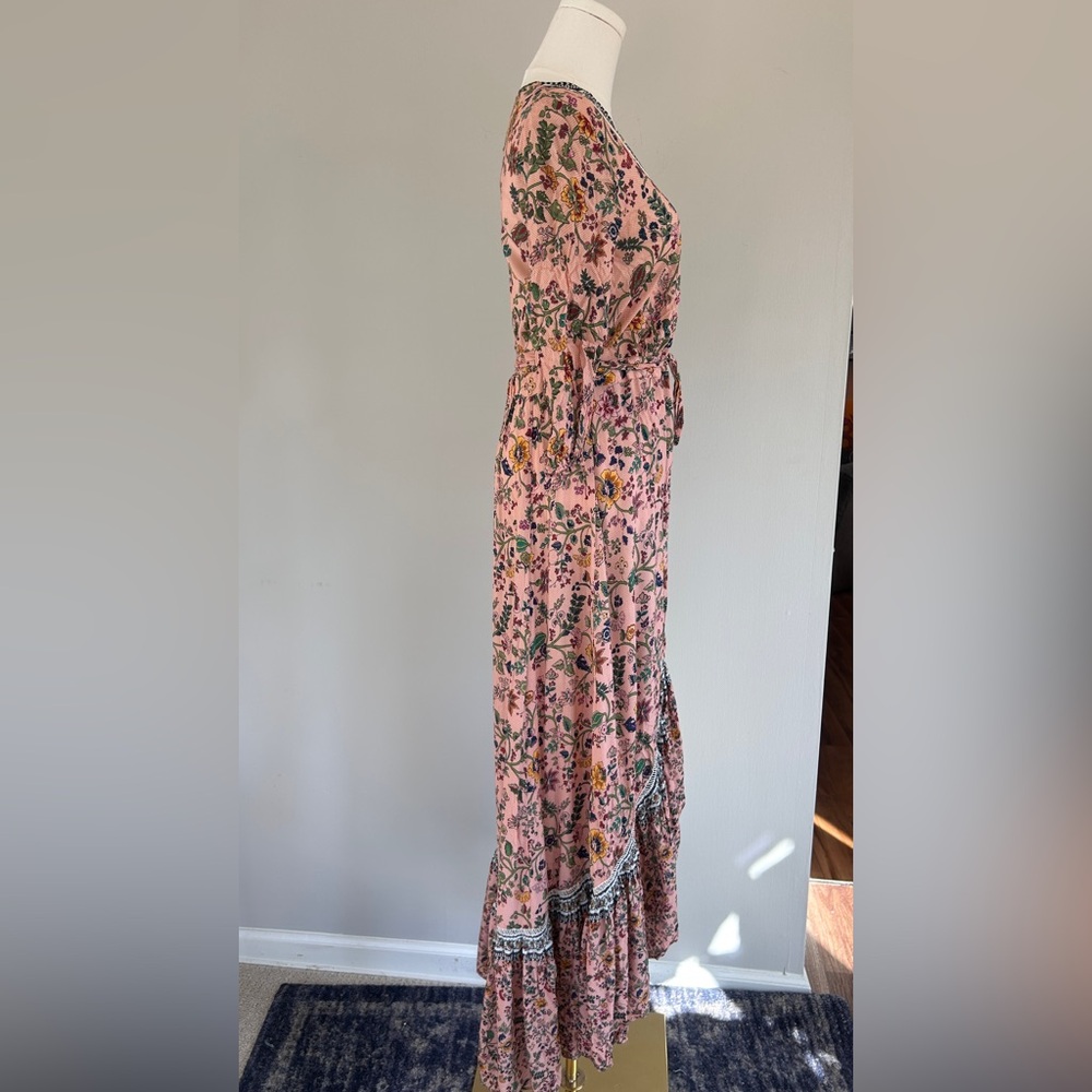 FARM RIO ANTHROPOLOGIE Clara Floral Maxi Wrap Dress Boho Cottage Resort Beach XS - Picture 11 of 15